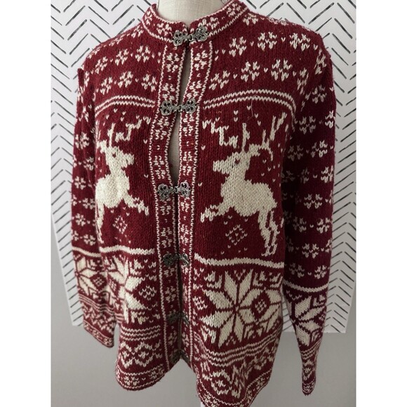 Vintage Croft & Barrow Red Wool Blend Reindeer Snowflake Sweater Christmas XL - Picture 2 of 7